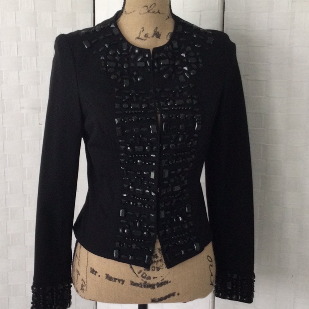 INC Women’s Beaded Dinner Jacket size Petite color Black long sleeve.     #230##